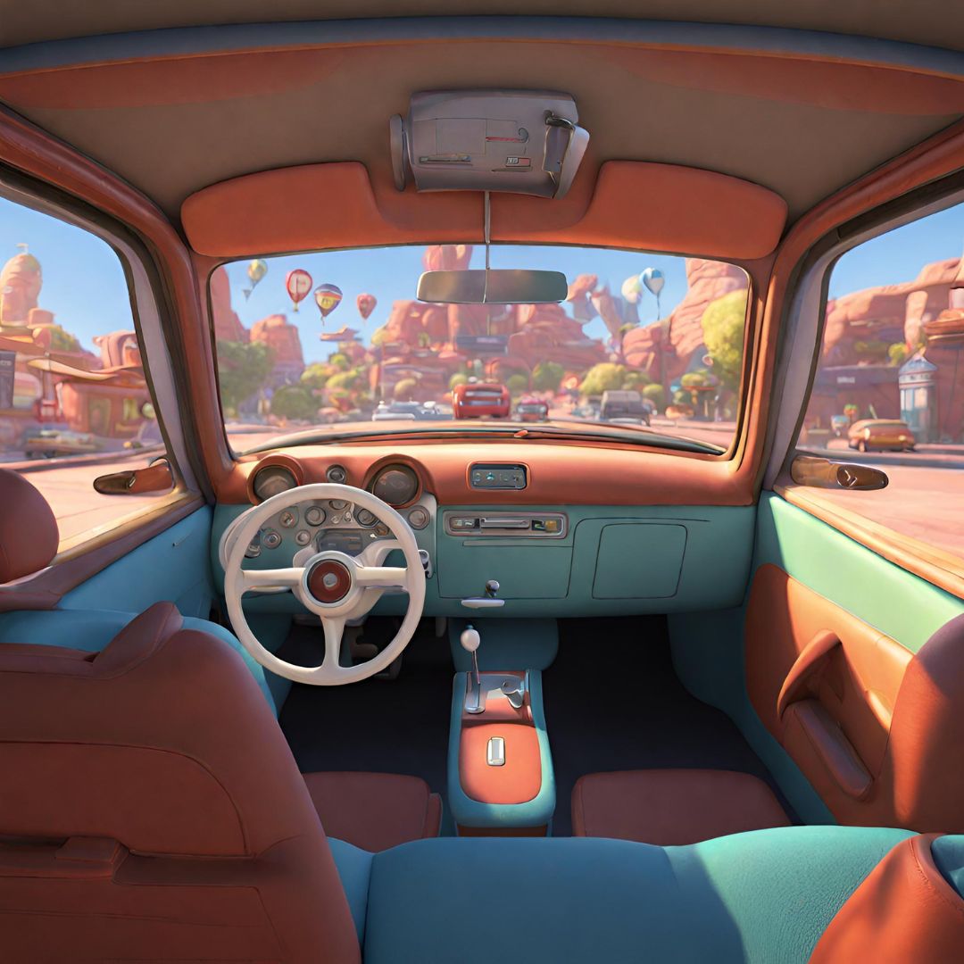 The interior of a car driving down the road